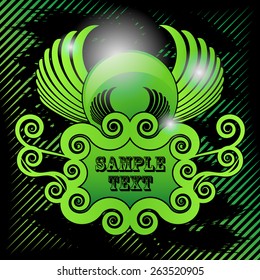 Green Winged Banner or Label Template, Concept Background Design