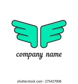 green wings like company branding. concept of flight, feather, luxury silhouette, hawk, firm distinctive feature, corporate symbol. flat style trendy modern brand design vector illustration