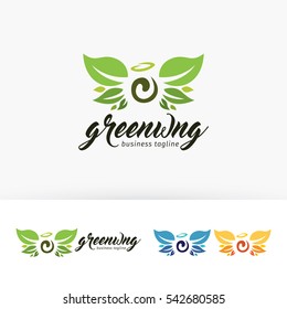 Green wings logo design. Environment, Beauty treatment and Ecology logo concept. Vector logo template