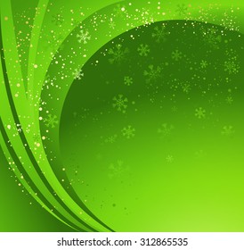 Green winter abstract background. Christmas background with snowflakes. Vector.