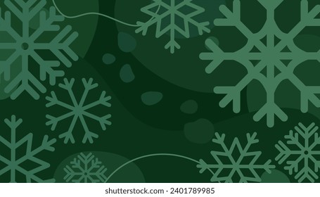 Green winter background with snowflakes. Use this design to make postcards, posters, banner, wallpaper, backdrops, or anything else.