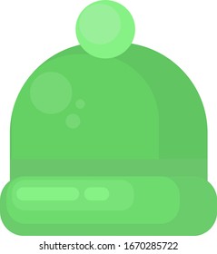 Green winter hat, illustration, vector on white background.