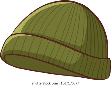 Green winter hat on white background illustration