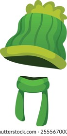 Green winter hat and scarf set providing cozy warmth and comfort, ensuring protection against cold weather while enhancing style during chilly seasons and outdoor adventures