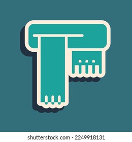 Icono de la bufanda de invierno verde aislado en fondo verde. Estilo de sombra larga. Vector