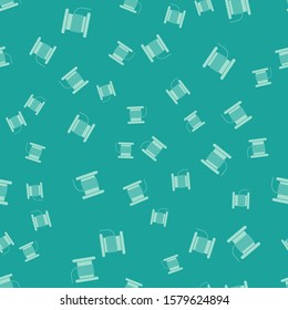 Green Wire electric cable on a reel or drum icon isolated seamless pattern on green background.  Vector Illustration