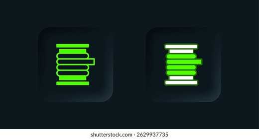 Green Wire electric cable on a reel or drum icon isolated on black background. Black square button. Vector