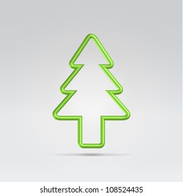 Green wire metallic fur tree hanging over light background