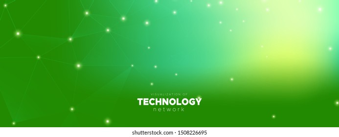 Green Wireframe Abstract. Technology Background. Vector Big Data. Gradient Future Communication. Cosmic Wormhole Pattern. Technology Illustration. Particle Connection. Magic Wireless Banner.
