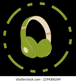 Green wireless headphones on a black background.