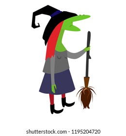 green witch with broom