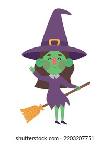 green witch illustration over white