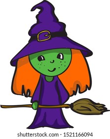 green witch, illustration, vector on white background.