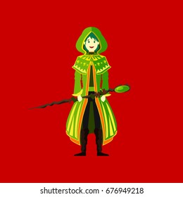 green wizard with staff character design vector