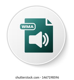 Green WMA file document. Download wma button icon isolated on white background. WMA file symbol. Wma music format sign. White circle button. Vector Illustration
