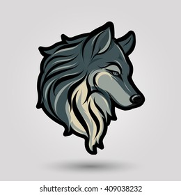 green wolf head design on gray background