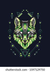 Green wolf monster illustration with sacred geometry pattern