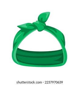 Green women headband cartoon illustration. Stylish female hair accessory, ribbon, bandana with bow, hair scarf for hairstyle. Headwear, fashion, coiffure concept