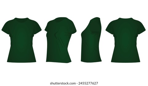 Green women t shirt. front side and back view. vector illustration