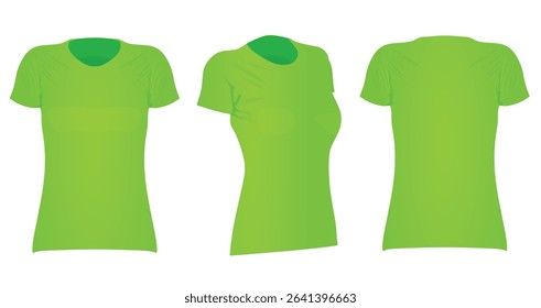 Green women t shirt. front side and back view. vector illustration	