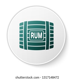 Green Wooden barrel with rum icon isolated on white background. Green circle button. Vector Illustration