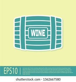 Green Wooden barrel for wine icon isolated on yellow background. Flat design. Vector Illustration