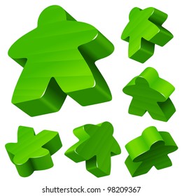 Green wooden Meeple vector set isolated on white. Symbol of family board games.