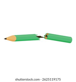 Green wooden pencil broken in two pieces, representing writer's block, creative burnout or deadline pressure