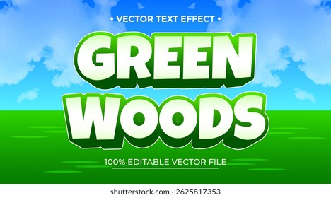 Green Woods editable text effect vector with sky background