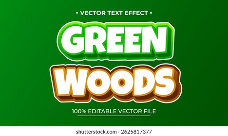 Green Woods editable text effect cartoon comic game 3d style