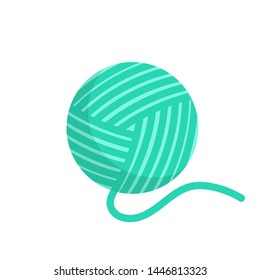 Green Wool ball isolated on white background. Color clew for knitting vector illustration