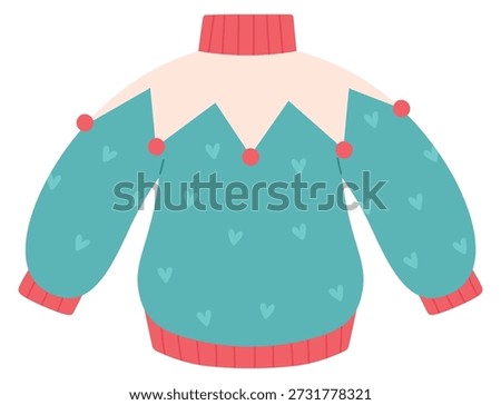 Green wool sweater. Cozy handcraft clothes icon