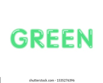 Green word with glossy shiny varnish effect and flares vector title isolated on white background for design 