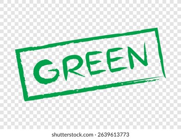 green word stamp in green square frame on transparency background