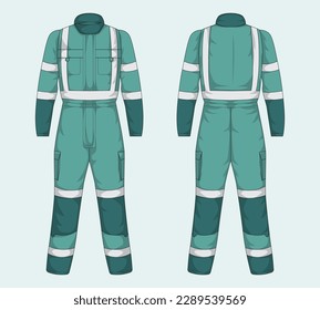 Green work jumpsuit mockup front and back view