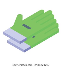 Los guantes verdes de trabajo se colocan unos encima de otros en este icono isométrico
