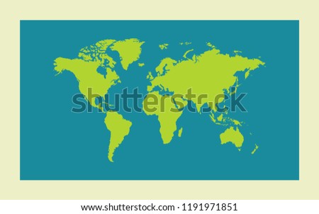 Green Worl map on blue background. Vector illustration.