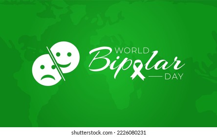 Green World Bipolar Day Background Illustration Banner With Sad And Happy Face And Ribbon