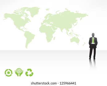 Green world with businessman