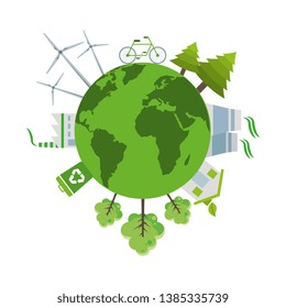 Green world and clean energy scenery vector digital image illustration