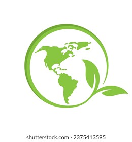 green world combined with eco leaf logo vector icon illustration design 