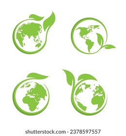 green world combined with eco leaf logo vector icon illustration design 