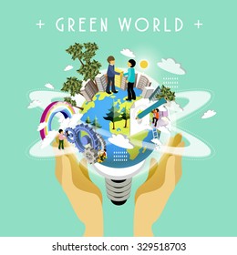 green world concept in 3d isometric flat design