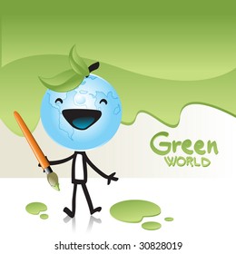 green world concept- happy child painting. Vector cartoon character set
