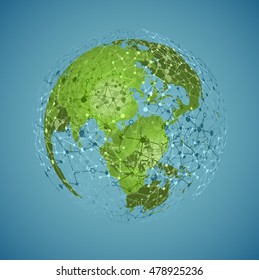 Green world with connections, vector illustration
