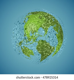 Green world with connections, vector illustration