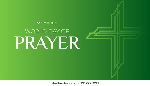 Green World Day of Prayer Background Illustration Banner with Christian Cross