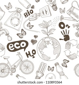 Green world drawing Save the earth concept. Ecology doodles icons vector seamless.