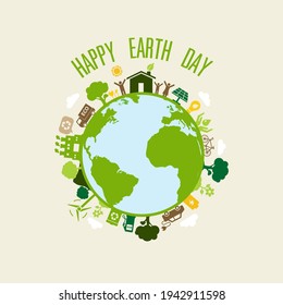 Concepto de ecología del mundo verde, diseño plano salva la tierra. fondo vectorial