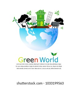 Green world. Ecology connection concept background. Vector info graphic illustration.